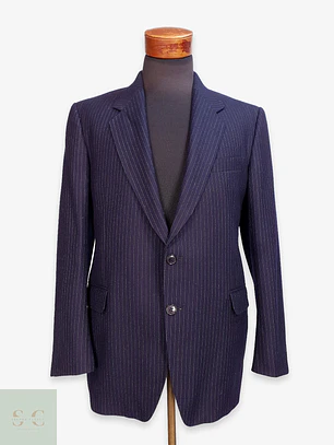 Blazer Clásico de Lana Azul Marino con Raya Diplomática Gotthard Policke Talla M