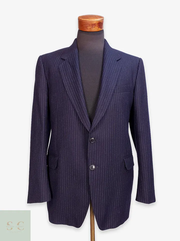 Blazer Clásico de Lana Azul Marino con Raya Diplomática Gotthard Policke Talla M 1