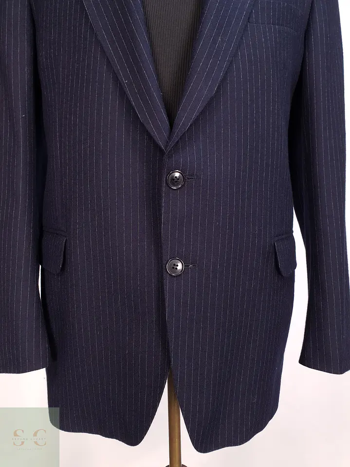 Blazer Clásico de Lana Azul Marino con Raya Diplomática Gotthard Policke Talla M 2