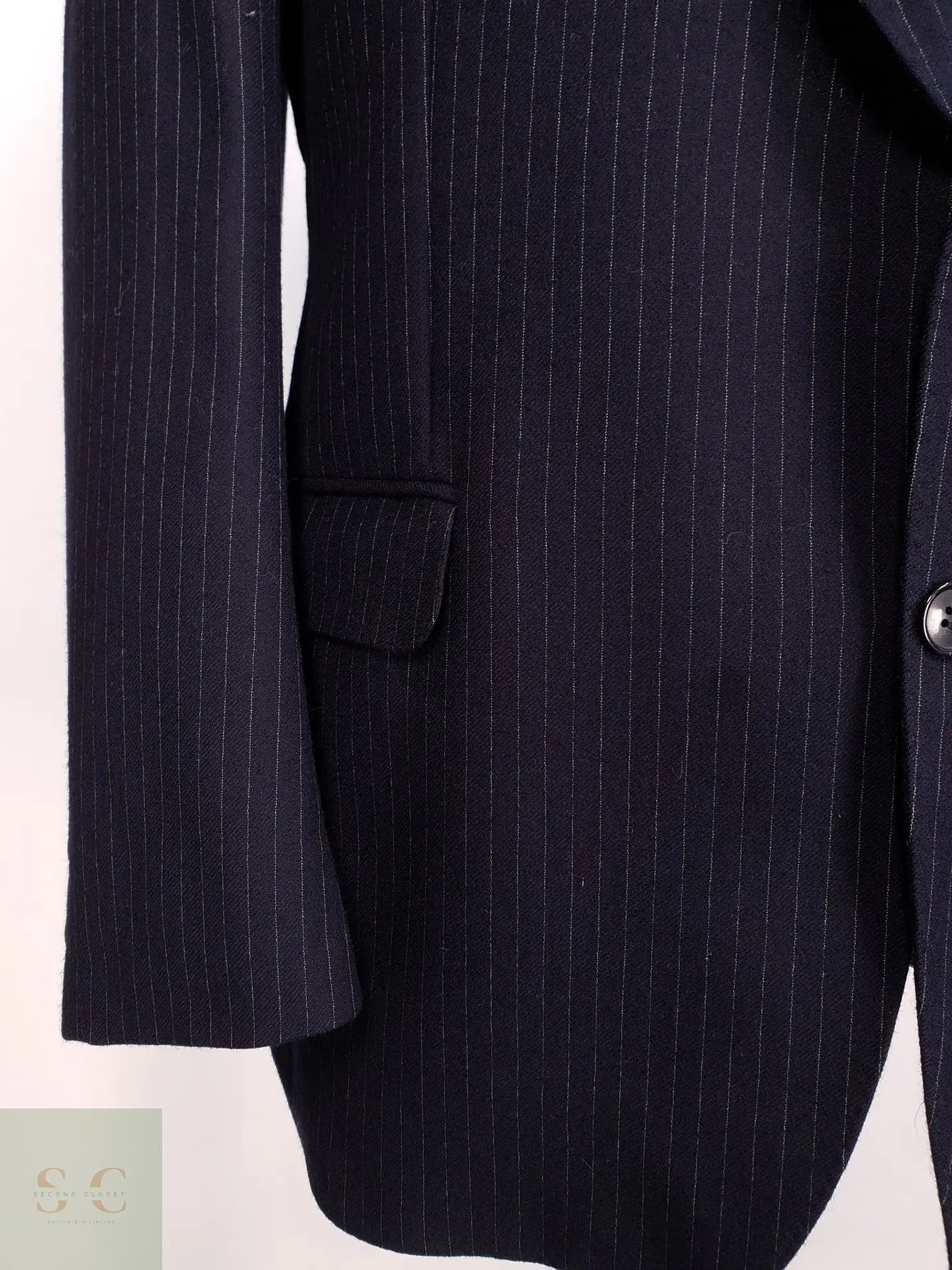 Blazer Clásico de Lana Azul Marino con Raya Diplomática Gotthard Policke Talla M 3