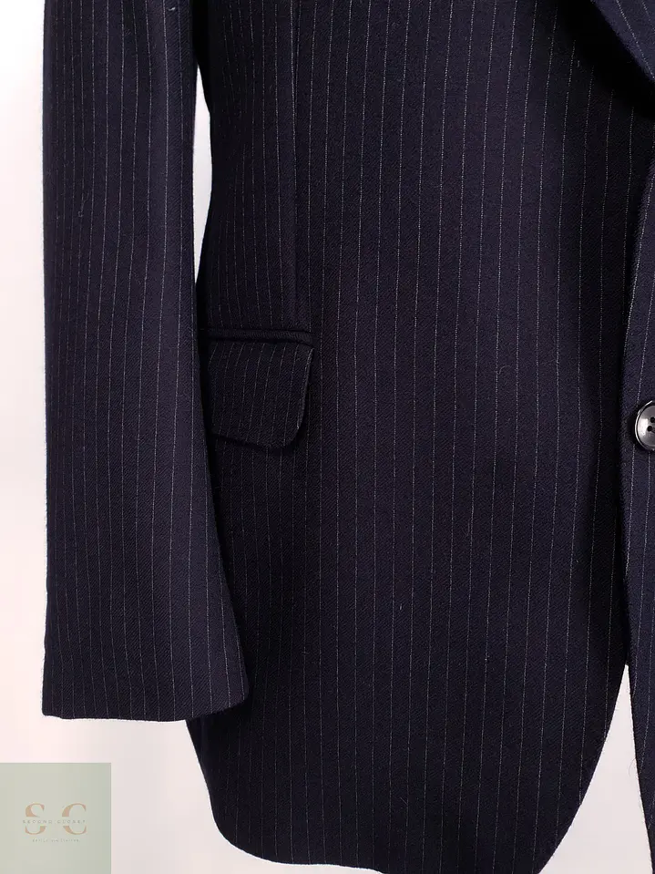 Blazer Clásico de Lana Azul Marino con Raya Diplomática Gotthard Policke Talla M 3