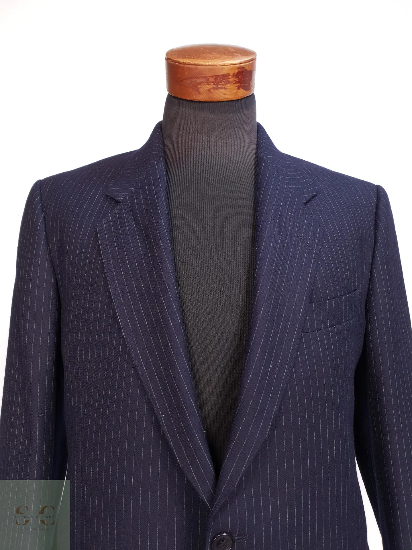 Blazer Clásico de Lana Azul Marino con Raya Diplomática Gotthard Policke Talla M 4