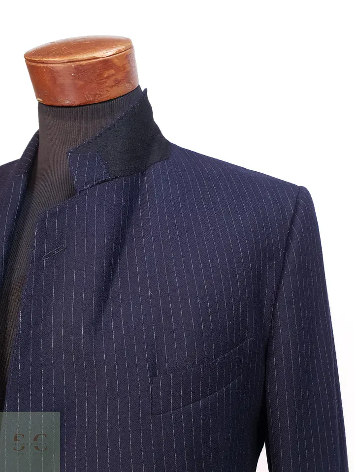 Blazer Clásico de Lana Azul Marino con Raya Diplomática Gotthard Policke Talla M 5