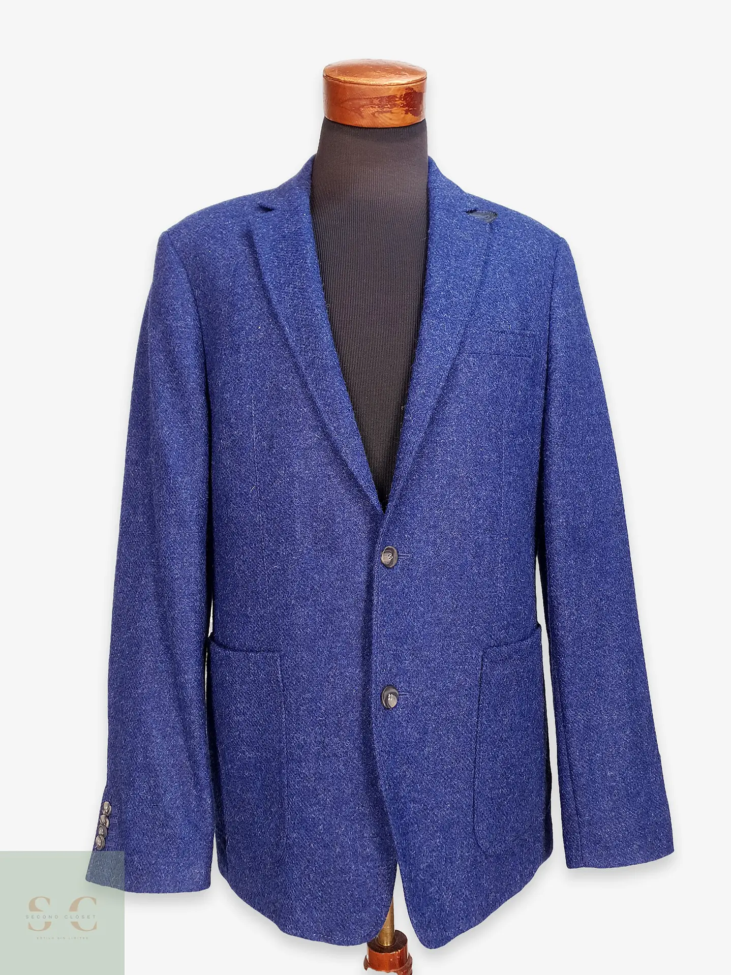 Blazer de Paño en Lana Virgen con Sotocuello en Cuero Nappa Mey & Edlich Talla L 1