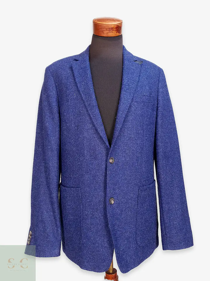 Blazer de Paño en Lana Virgen con Sotocuello en Cuero Nappa Mey & Edlich Talla L 1