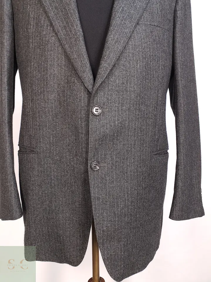 Blazer Vintage de Paño Gris Pinstripe en Lana Virgen Talla M 2