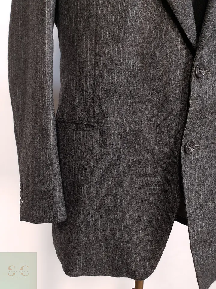 Blazer Vintage de Paño Gris Pinstripe en Lana Virgen Talla M 3