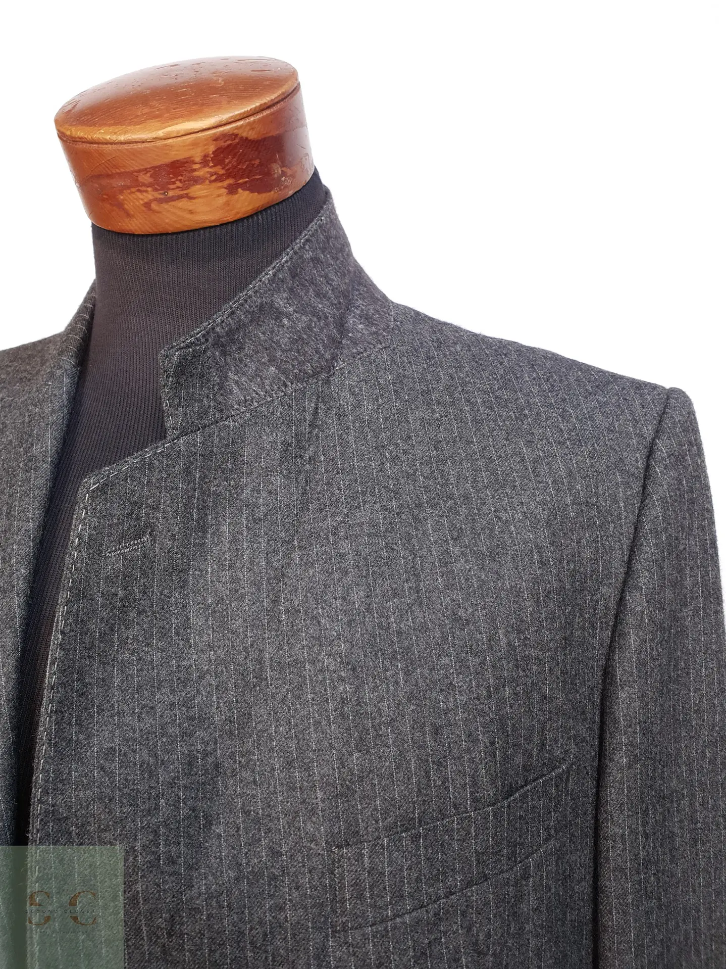 Blazer Vintage de Paño Gris Pinstripe en Lana Virgen Talla M 6