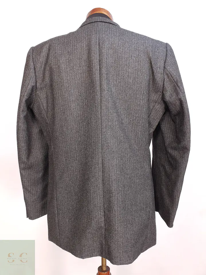 Blazer Vintage de Paño Gris Pinstripe en Lana Virgen Talla M 8