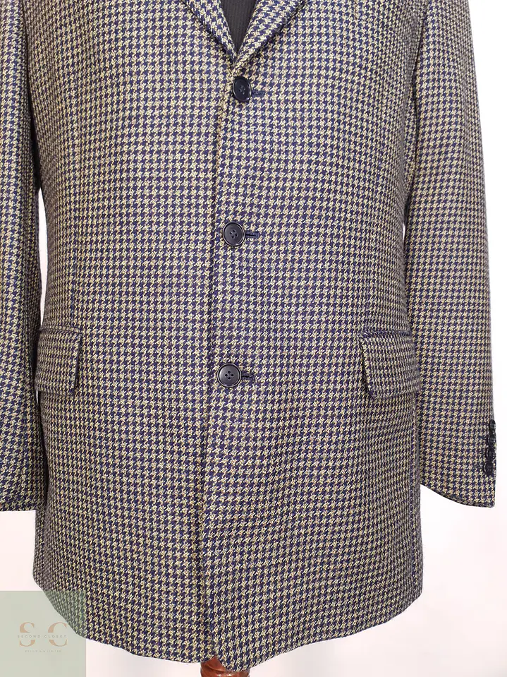 Blazer Clásico en Paño Micro-Check Azul y Dorado Talla XL 2