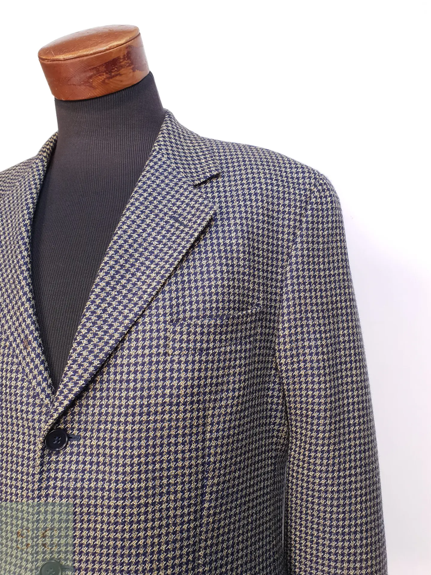 Blazer Clásico en Paño Micro-Check Azul y Dorado Talla XL 3