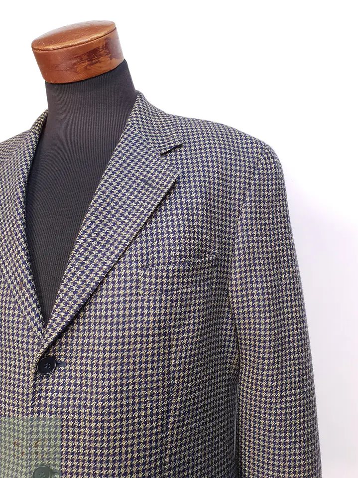 Blazer Clásico en Paño Micro-Check Azul y Dorado Talla XL 3