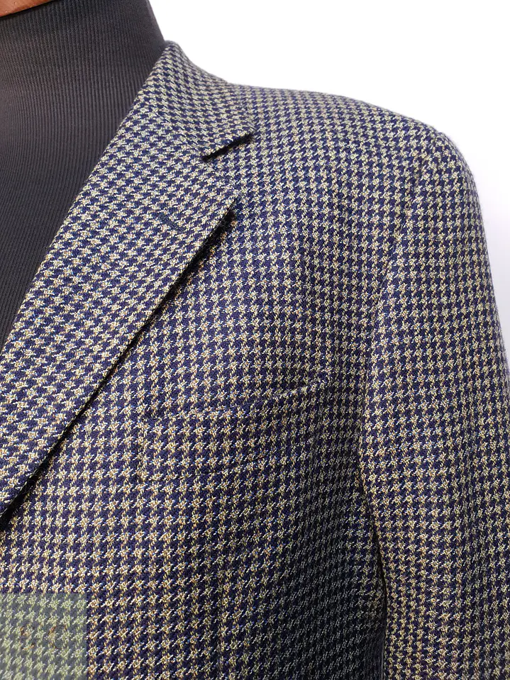 Blazer Clásico en Paño Micro-Check Azul y Dorado Talla XL 4