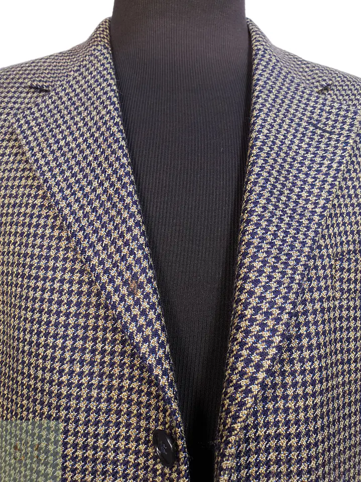 Blazer Clásico en Paño Micro-Check Azul y Dorado Talla XL 5