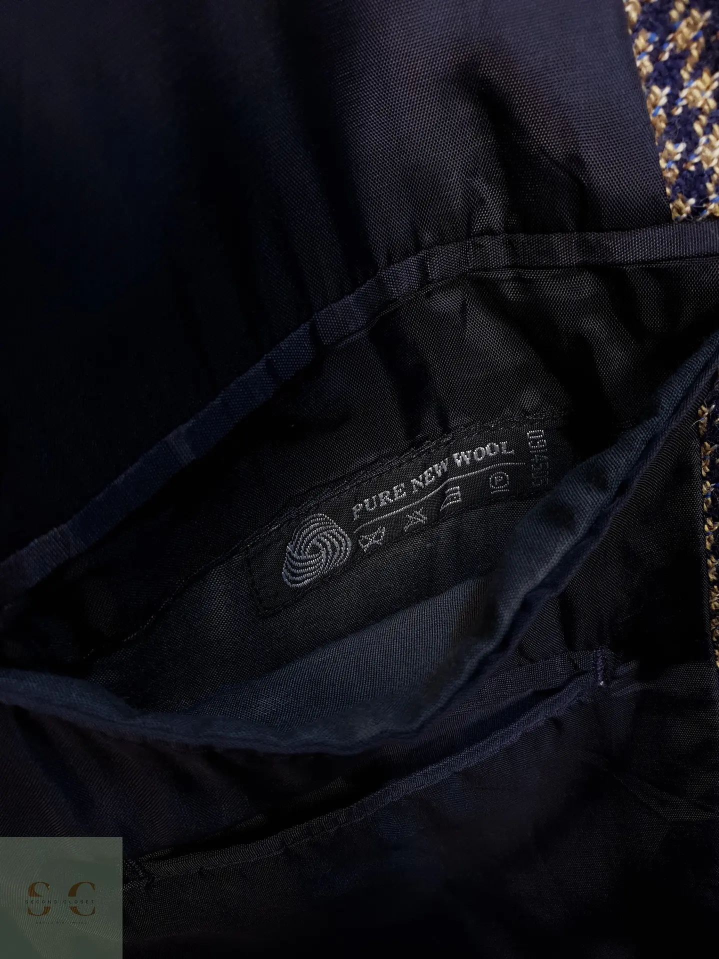 Blazer Clásico en Paño Micro-Check Azul y Dorado Talla XL 6