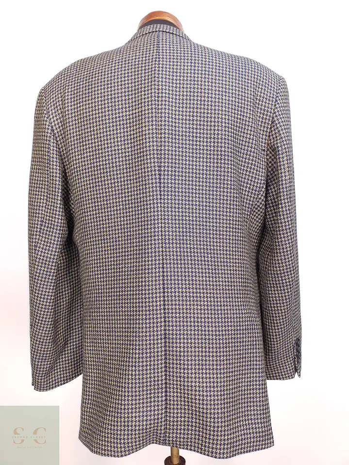 Blazer Clásico en Paño Micro-Check Azul y Dorado Talla XL 7