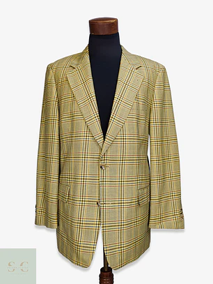 Blazer Clásico en Paño Pura Lana con Tramado Plaid Talla L