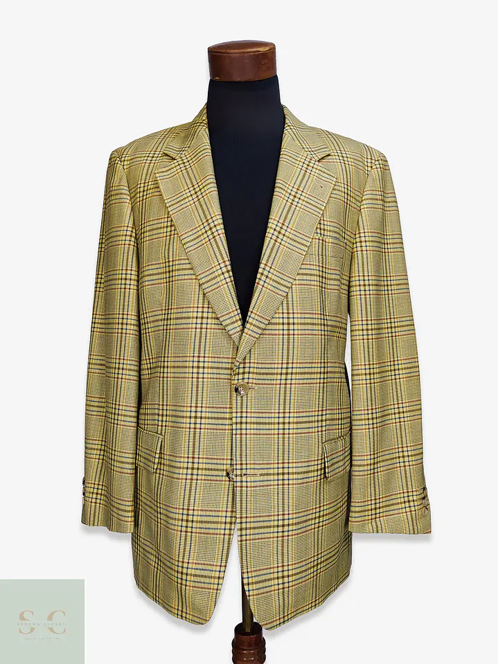 Blazer Clásico en Paño Pura Lana con Tramado Plaid Talla L 1