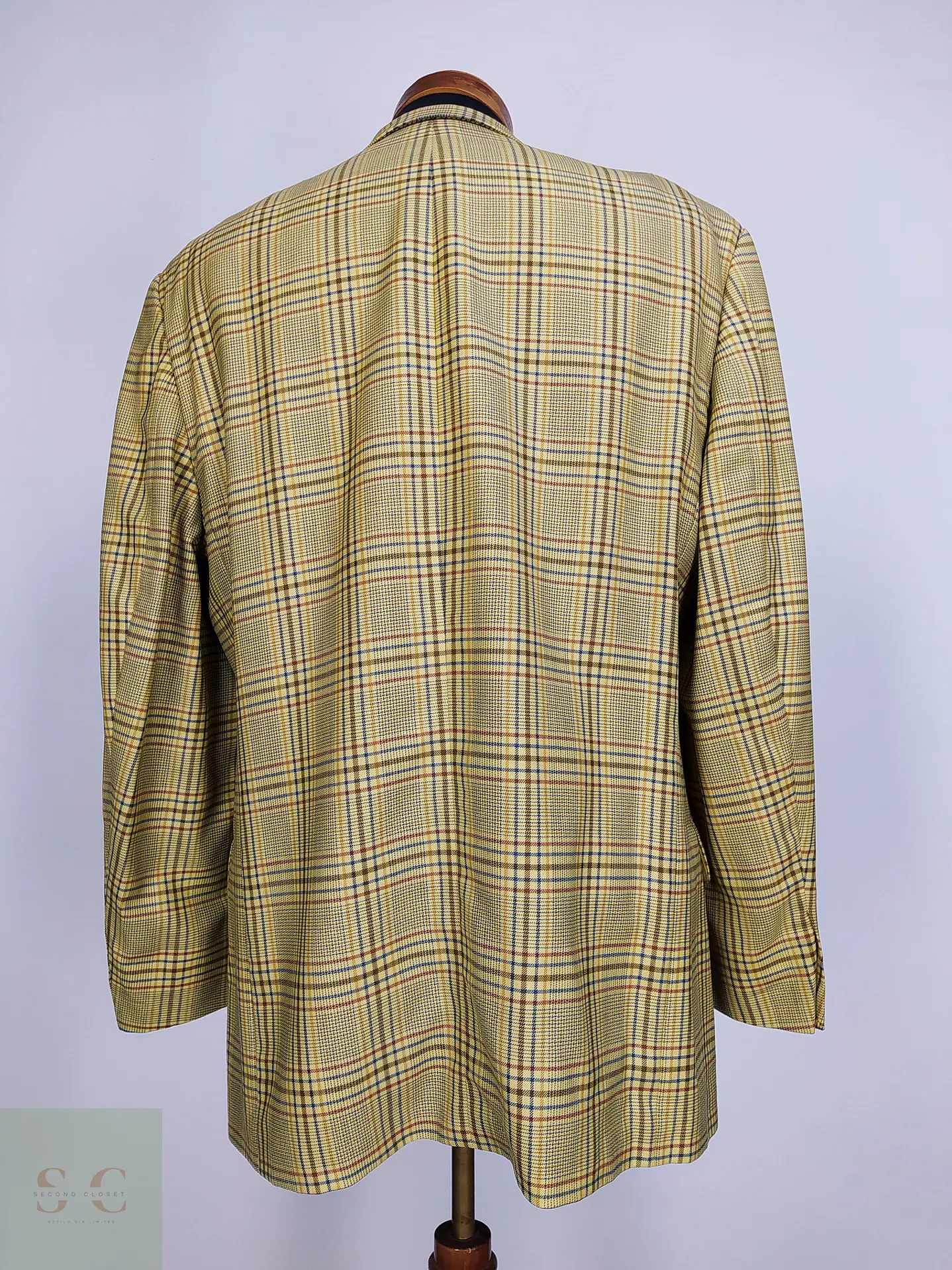 Blazer Clásico en Paño Pura Lana con Tramado Plaid Talla L 9