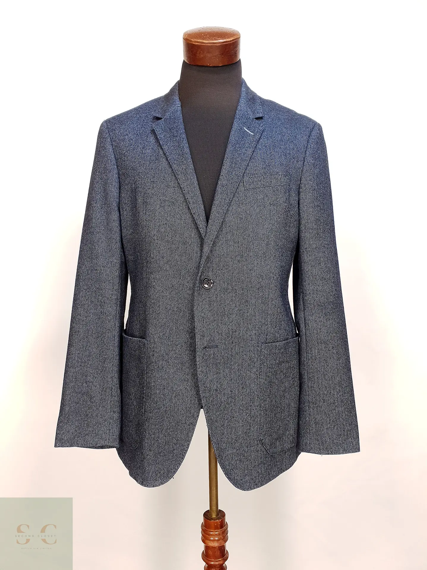 Blazer Sastreado en Tejido Espiga Azul Oscuro Tommy Hilfiger Tailored Talla M 2