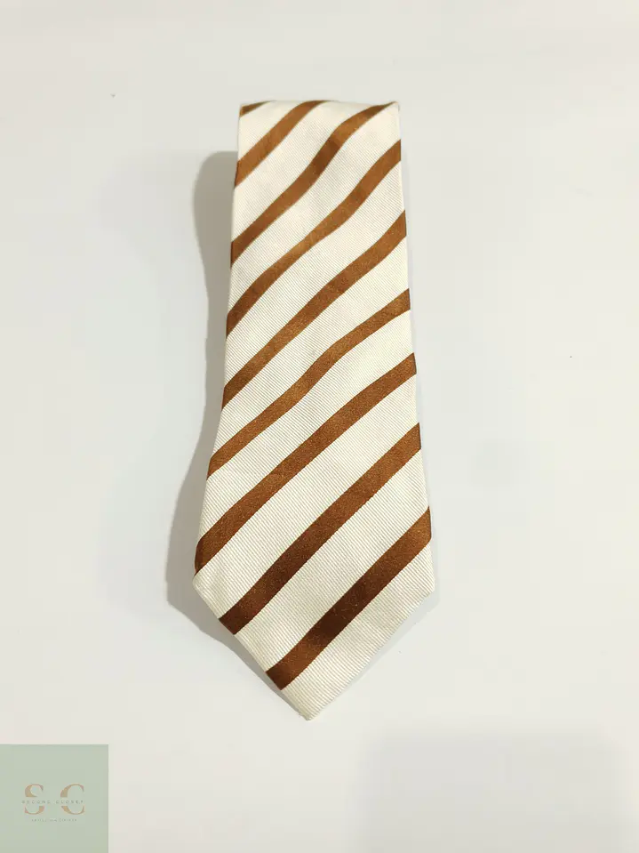 Corbata de Seda a Rayas Cognac y Marfil Cavallo 2