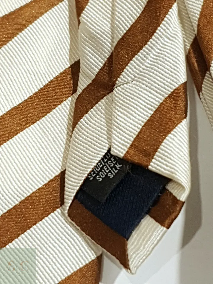 Corbata de Seda a Rayas Cognac y Marfil Cavallo 4