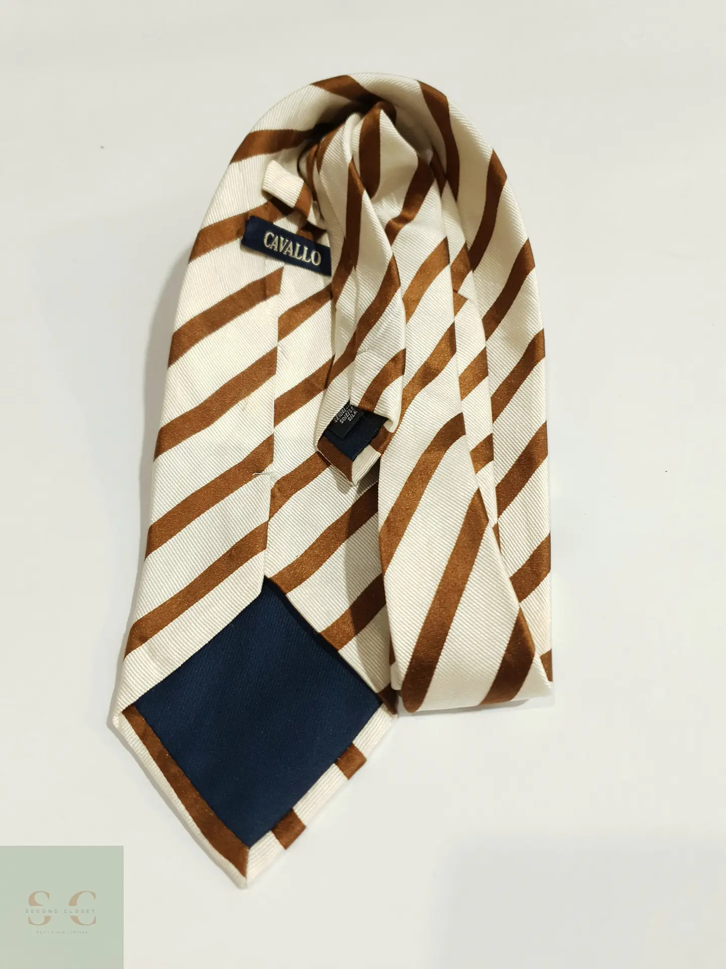 Corbata de Seda a Rayas Cognac y Marfil Cavallo 5