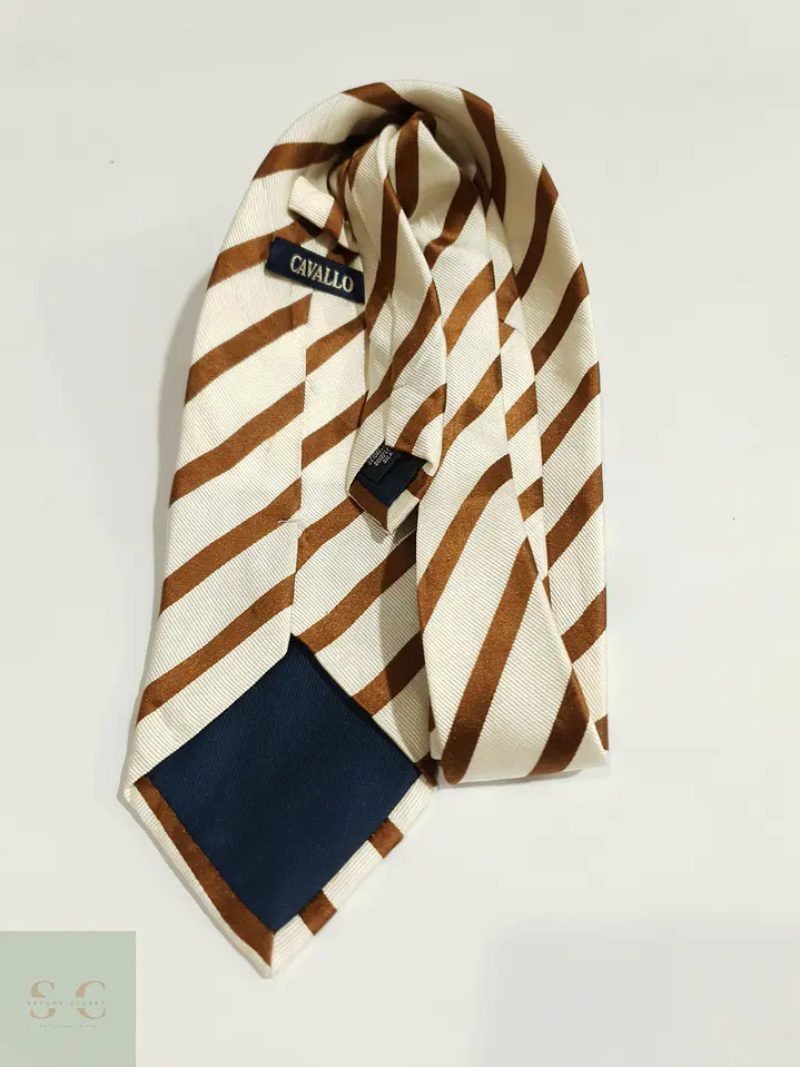 Corbata de Seda a Rayas Cognac y Marfil Cavallo 5