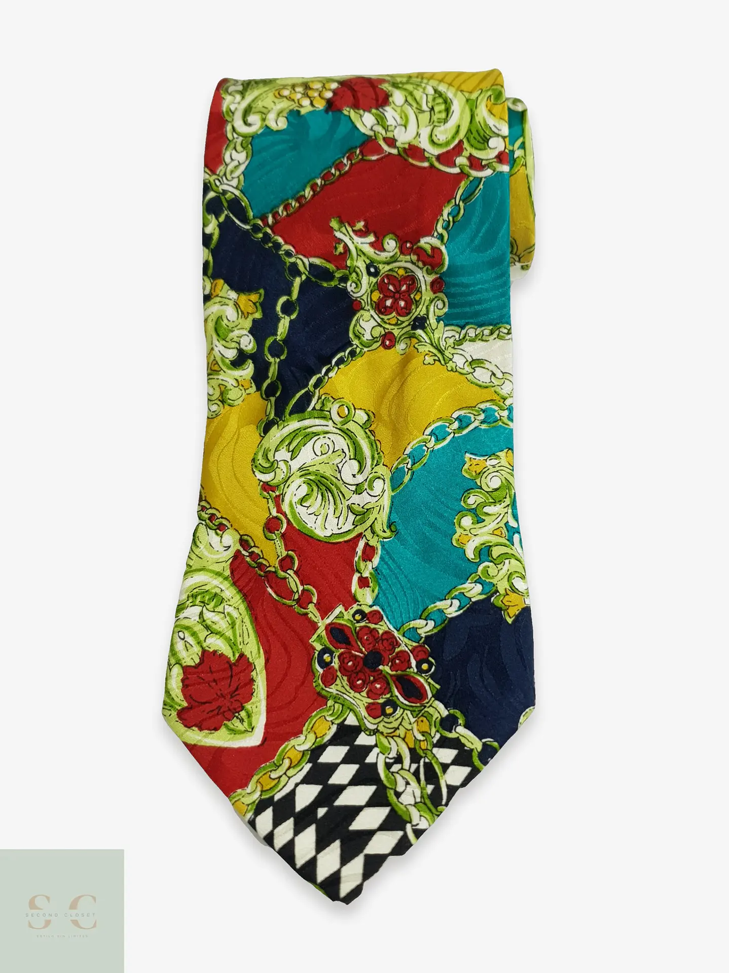 Corbata de Seda con Estampado Barroco y Cadenas Carnaval de Venise 1