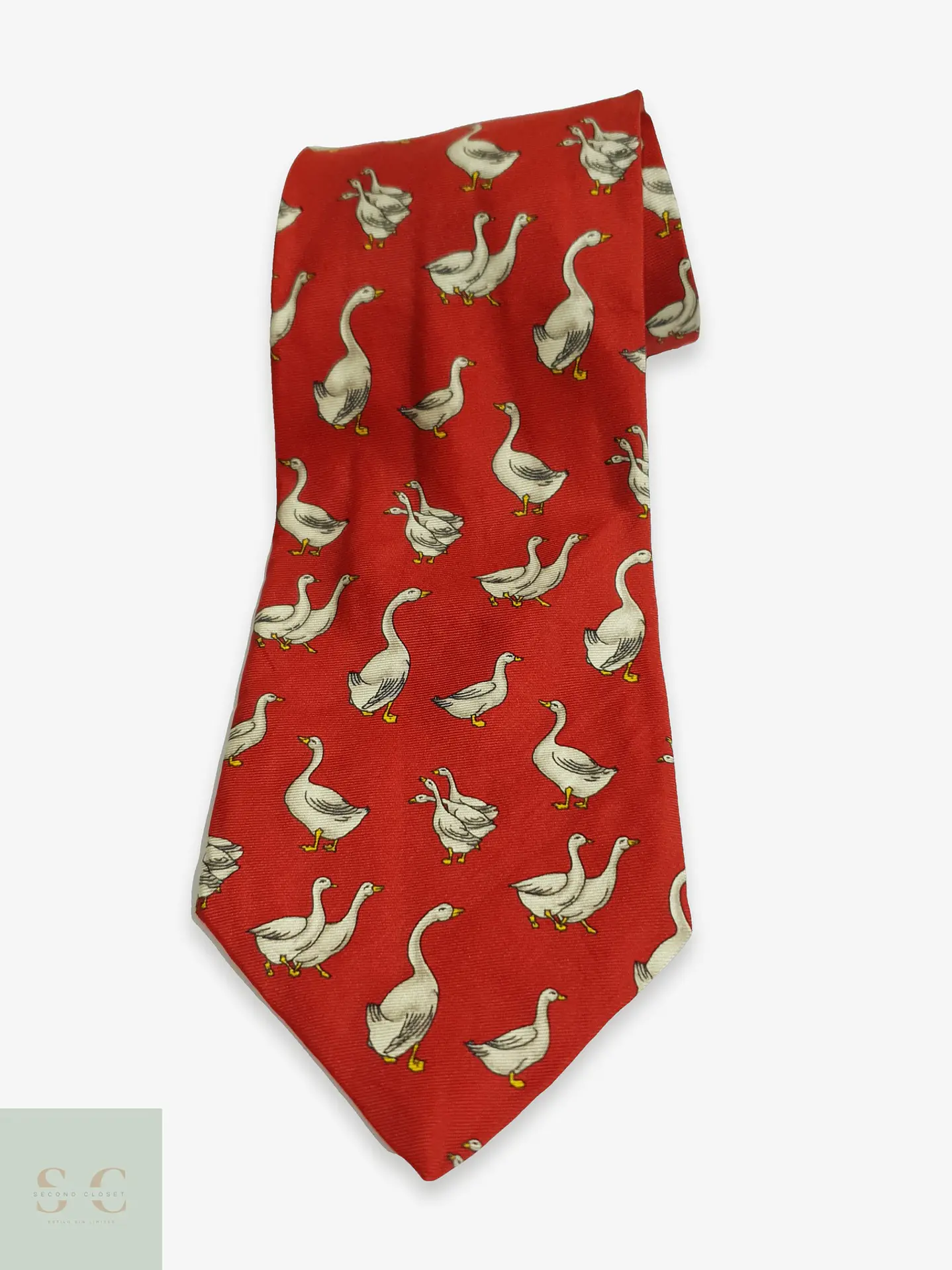 Corbata de Seda con Motivo Figurativo de Ocas Hemley 1