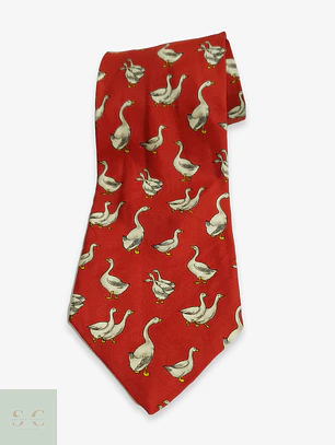 Corbata de Seda con Motivo Figurativo de Ocas Hemley