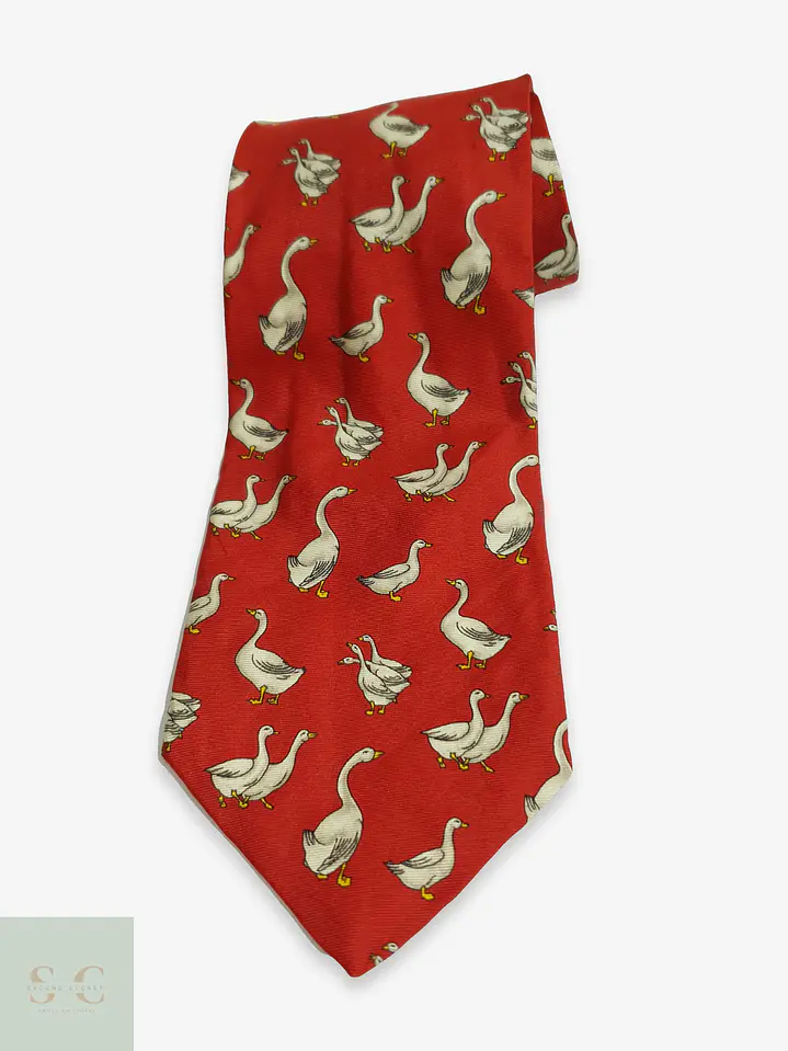 Corbata de Seda con Motivo Figurativo de Ocas Hemley 1