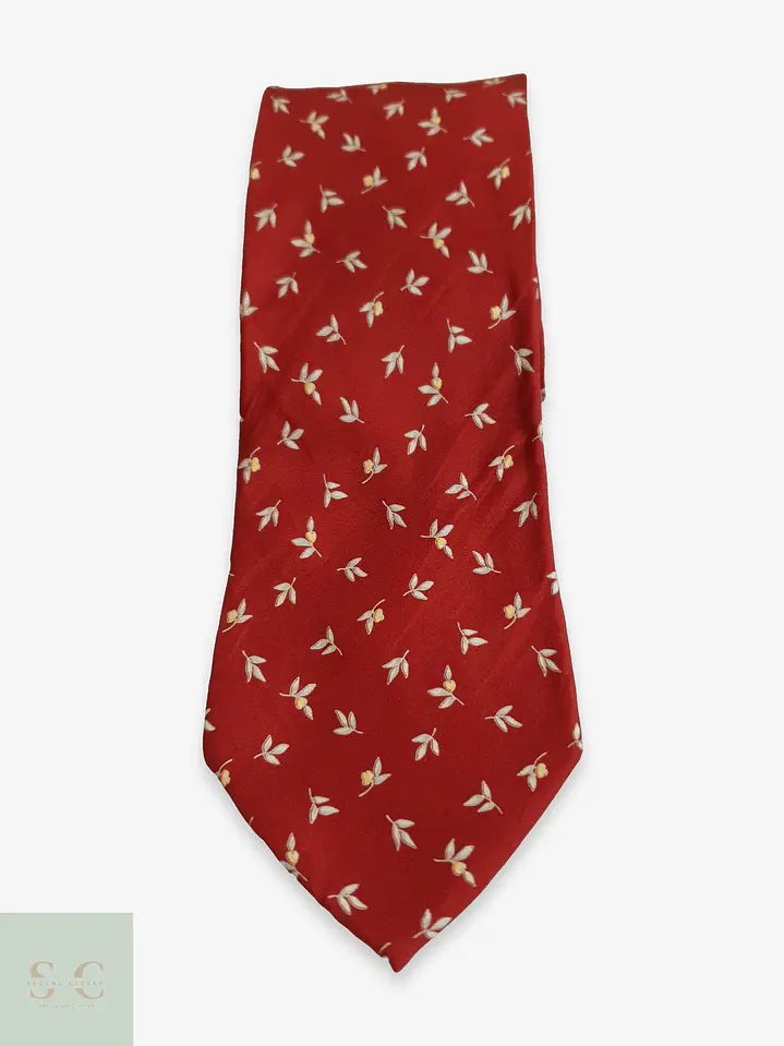 Corbata Clásica de Seda Rojo Carmesí con Motivo Botánico ABRAMS 1