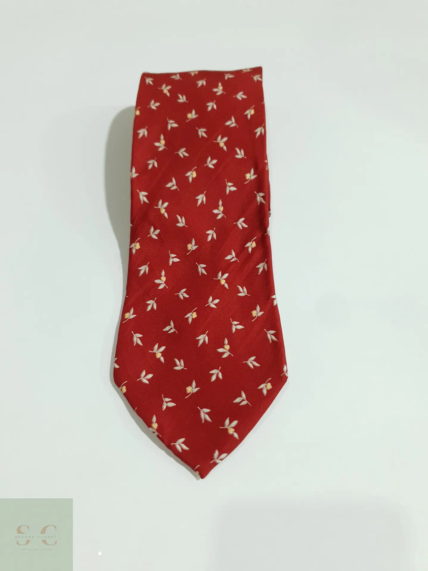 Corbata Clásica de Seda Rojo Carmesí con Motivo Botánico ABRAMS 2