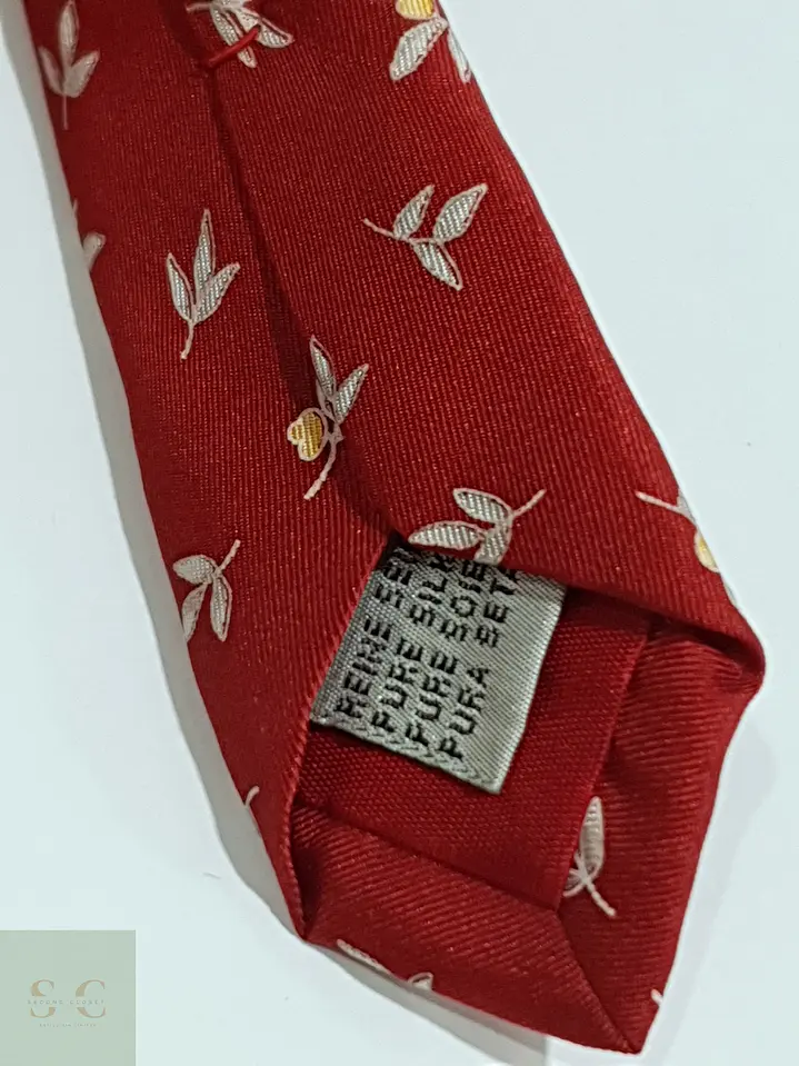 Corbata Clásica de Seda Rojo Carmesí con Motivo Botánico ABRAMS 3