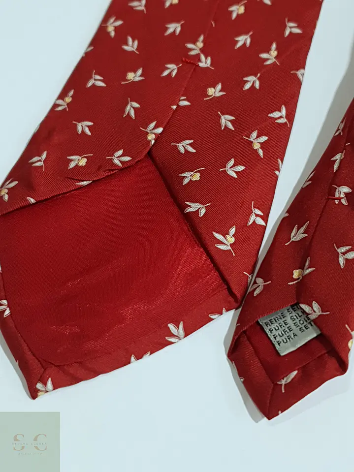 Corbata Clásica de Seda Rojo Carmesí con Motivo Botánico ABRAMS 5