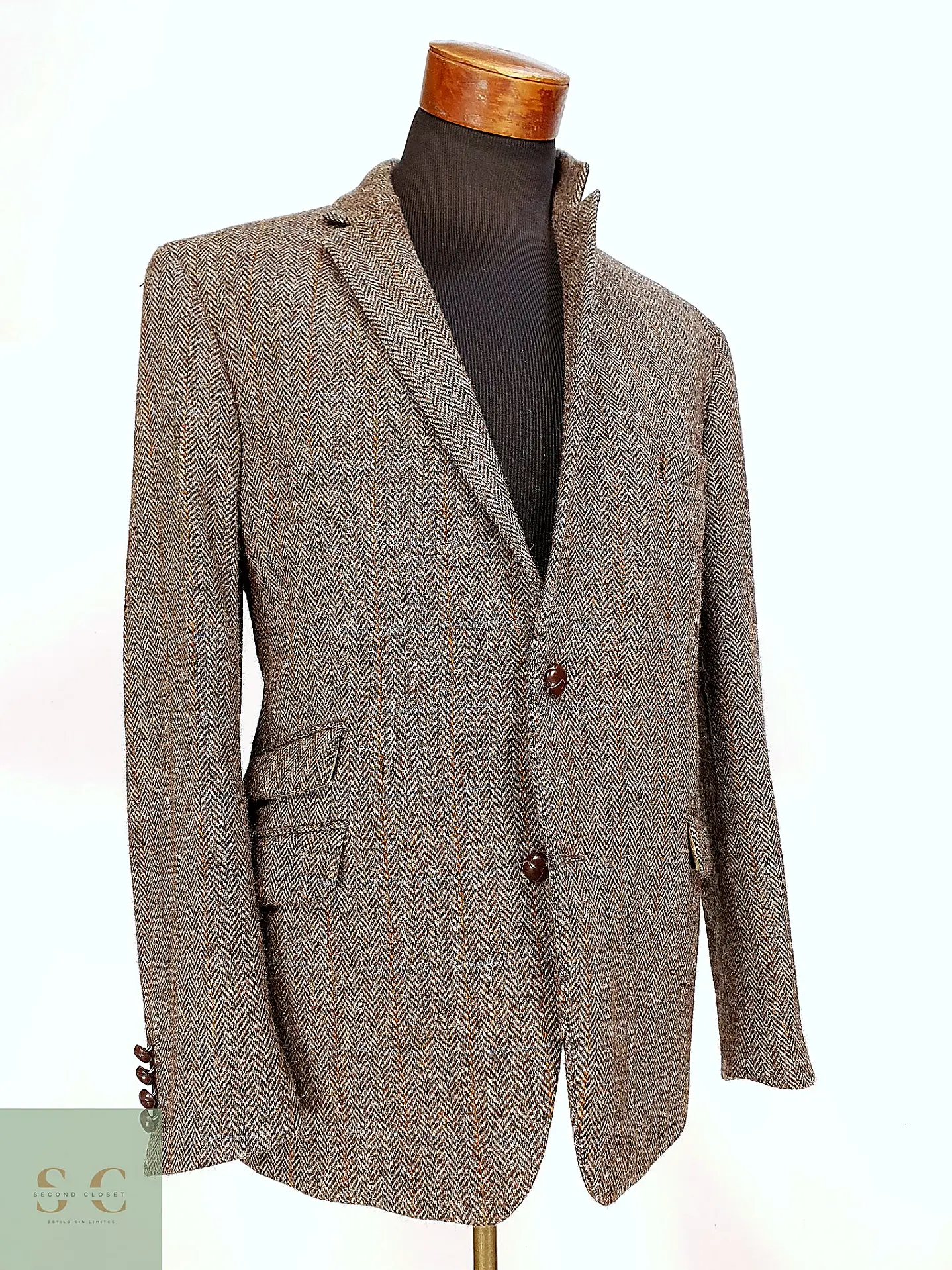 Blazer Harris Tweed de Espiga con Bolsillo Cerillero Atelier Torino Talla ML 11