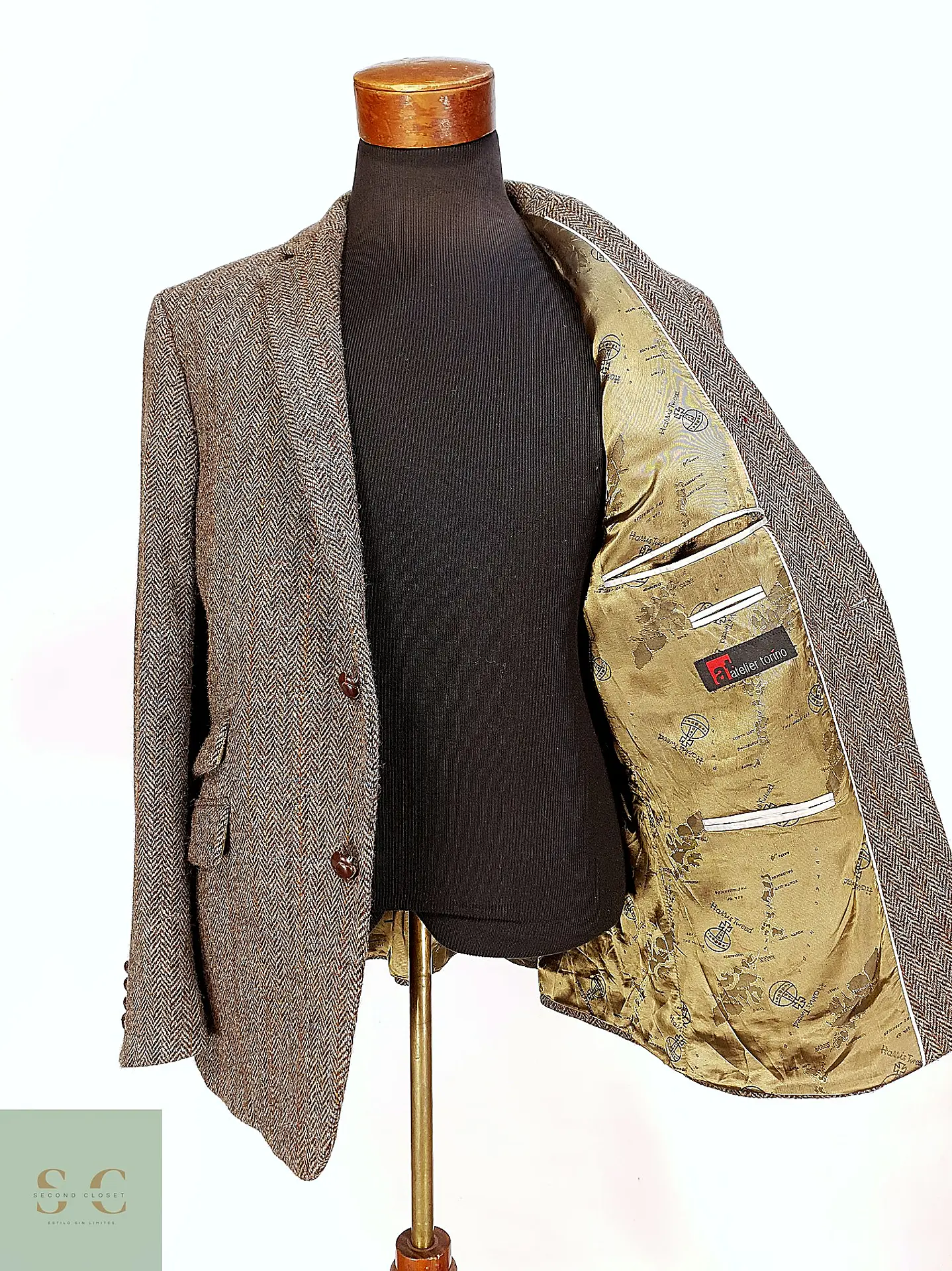 Blazer Harris Tweed de Espiga con Bolsillo Cerillero Atelier Torino Talla ML 13