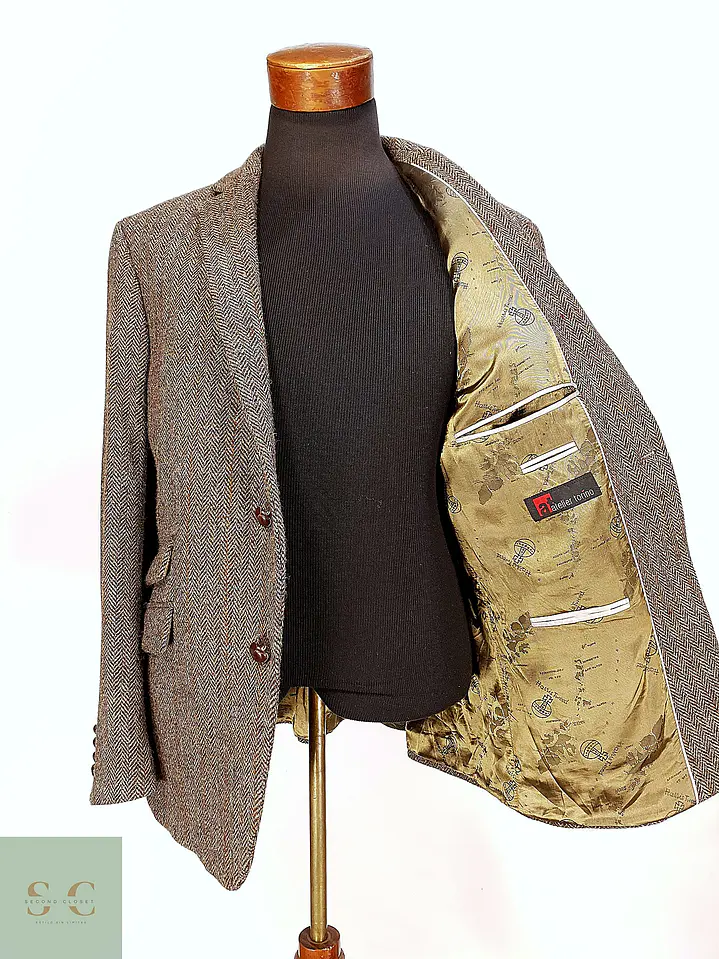 Blazer Harris Tweed de Espiga con Bolsillo Cerillero Atelier Torino Talla ML 13