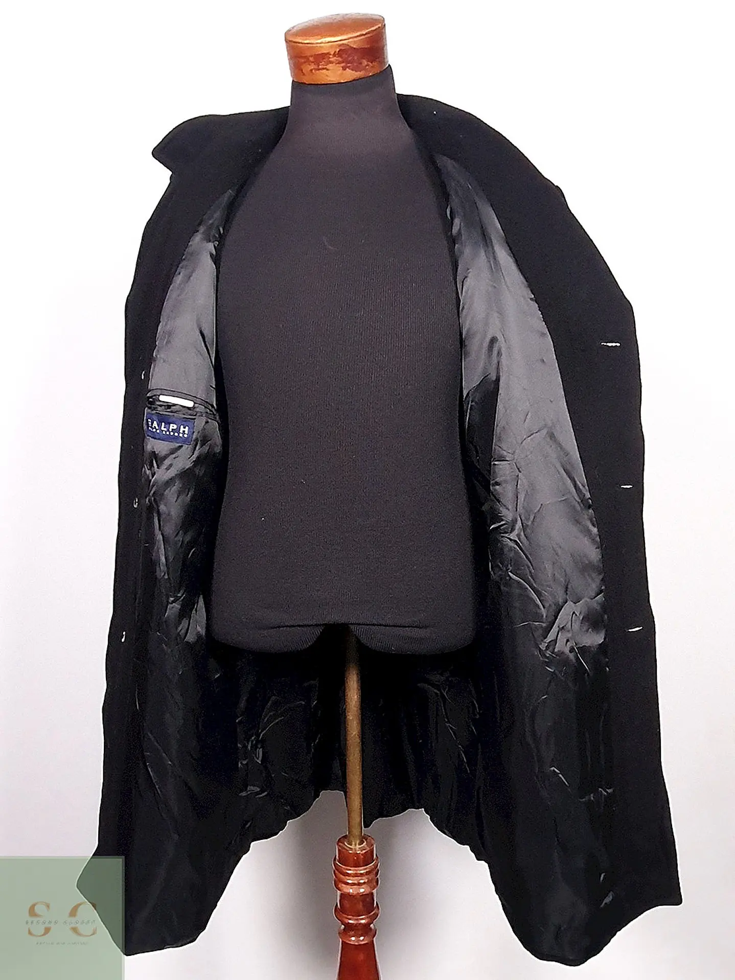 Abrigo Ralph Lauren Negro Lana Cashmere Talla XL 8