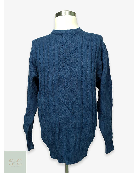 Sweater de Punto con Trama Trenzada y Rombos Henry Morell Talla L