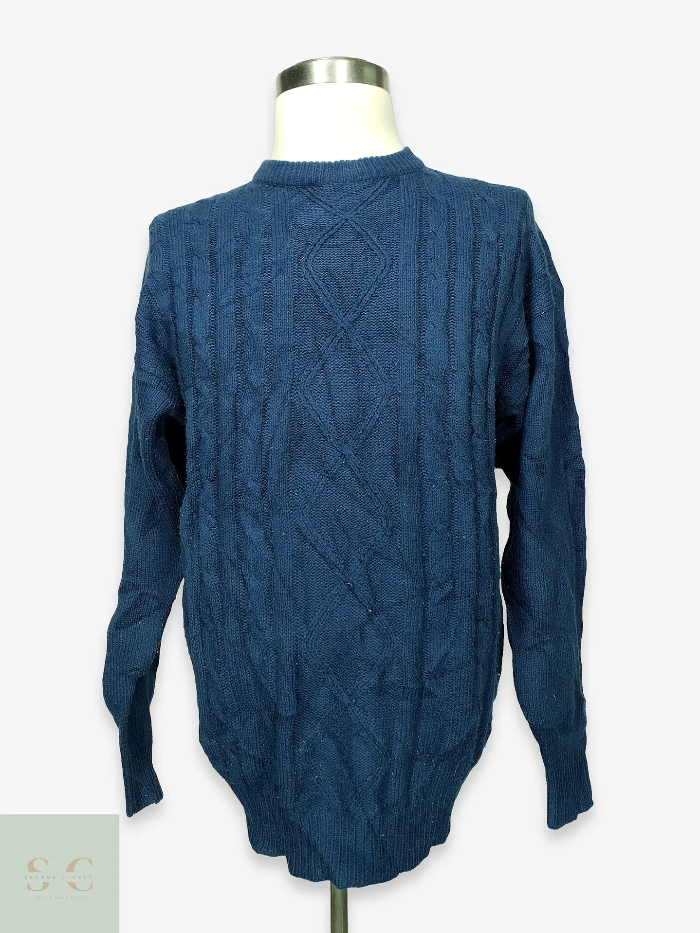 Sweater de Punto con Trama Trenzada y Rombos Henry Morell Talla L 1