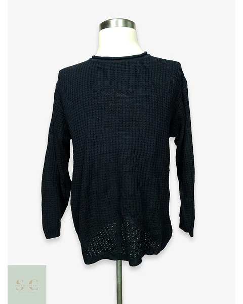 Suéter de Punto Texturado en Azul Marino Talla XXL
