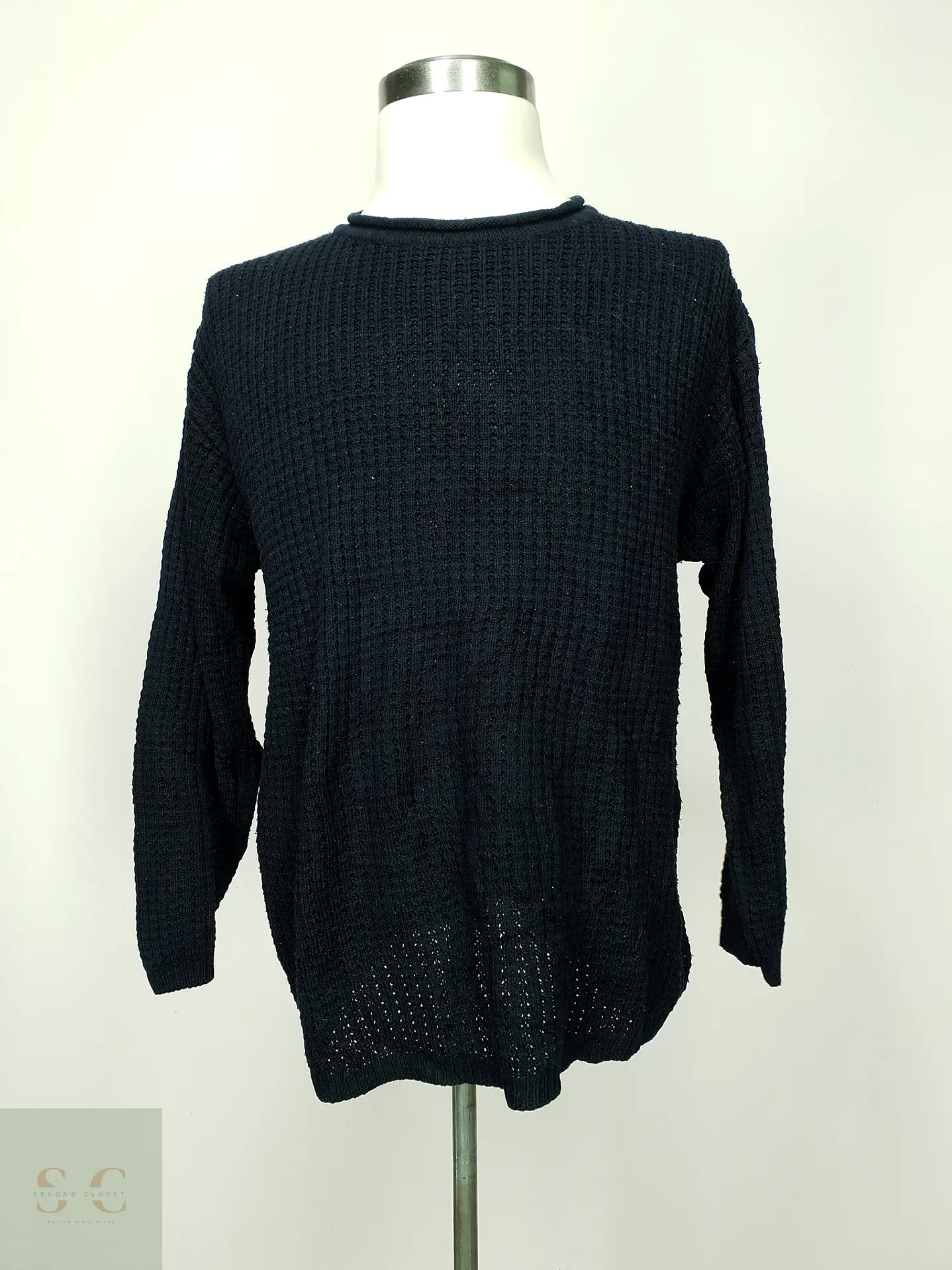 Suéter de Punto Texturado en Azul Marino Talla XXL 2