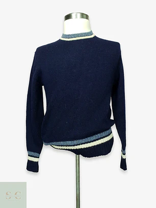 Suéter Deportivo en Pura Lana Virgen Azul Marino Talla S