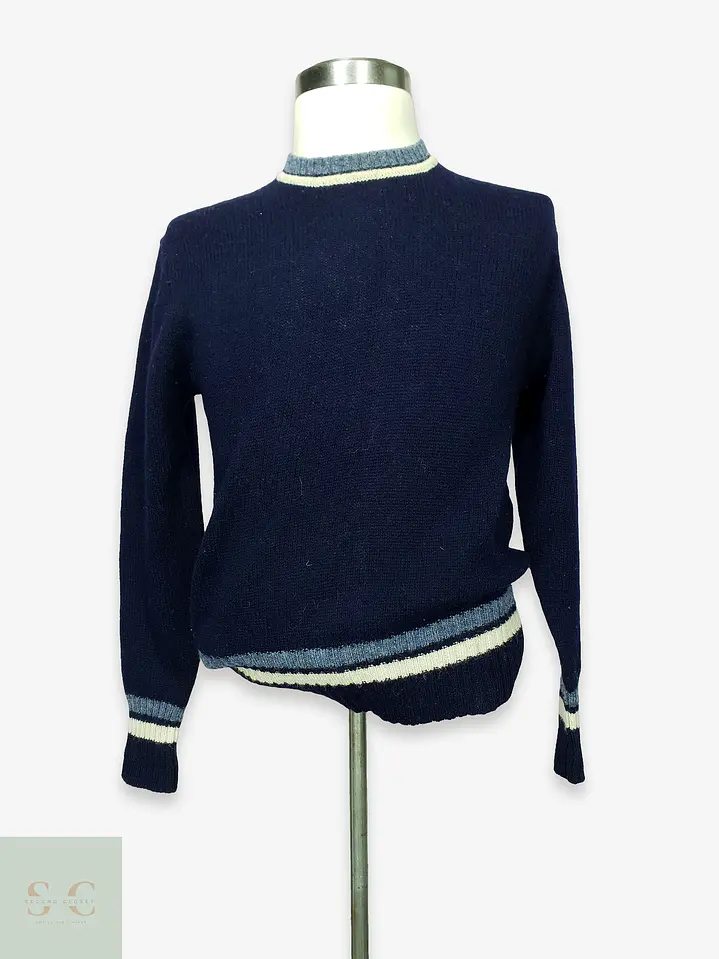 Suéter Deportivo en Pura Lana Virgen Azul Marino Talla S 1