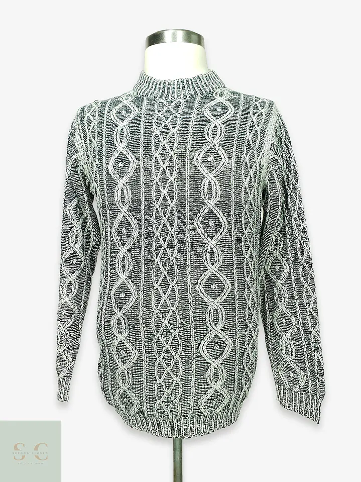 Suéter de Punto Grueso en Enrejado Gris Jaspeado Talla ML 1