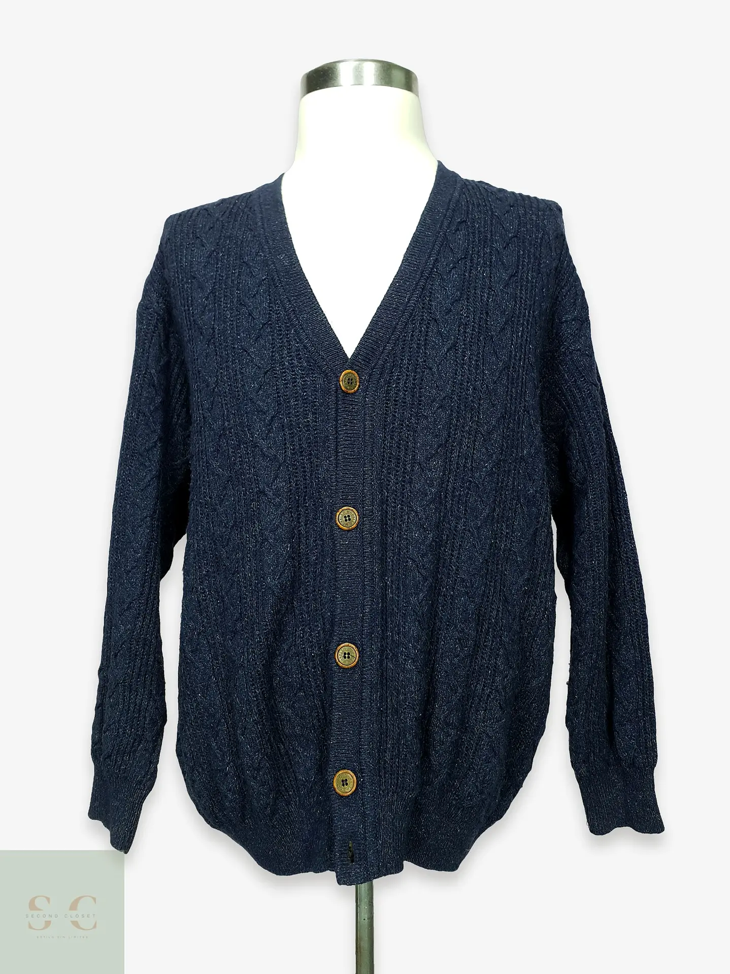 Cárdigan de Punto Trenzado en Azul Marino Monello Talla XL 1