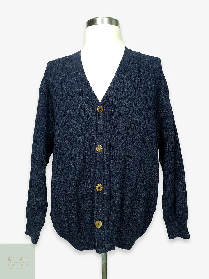 Cárdigan de Punto Trenzado en Azul Marino Monello Talla XL 1