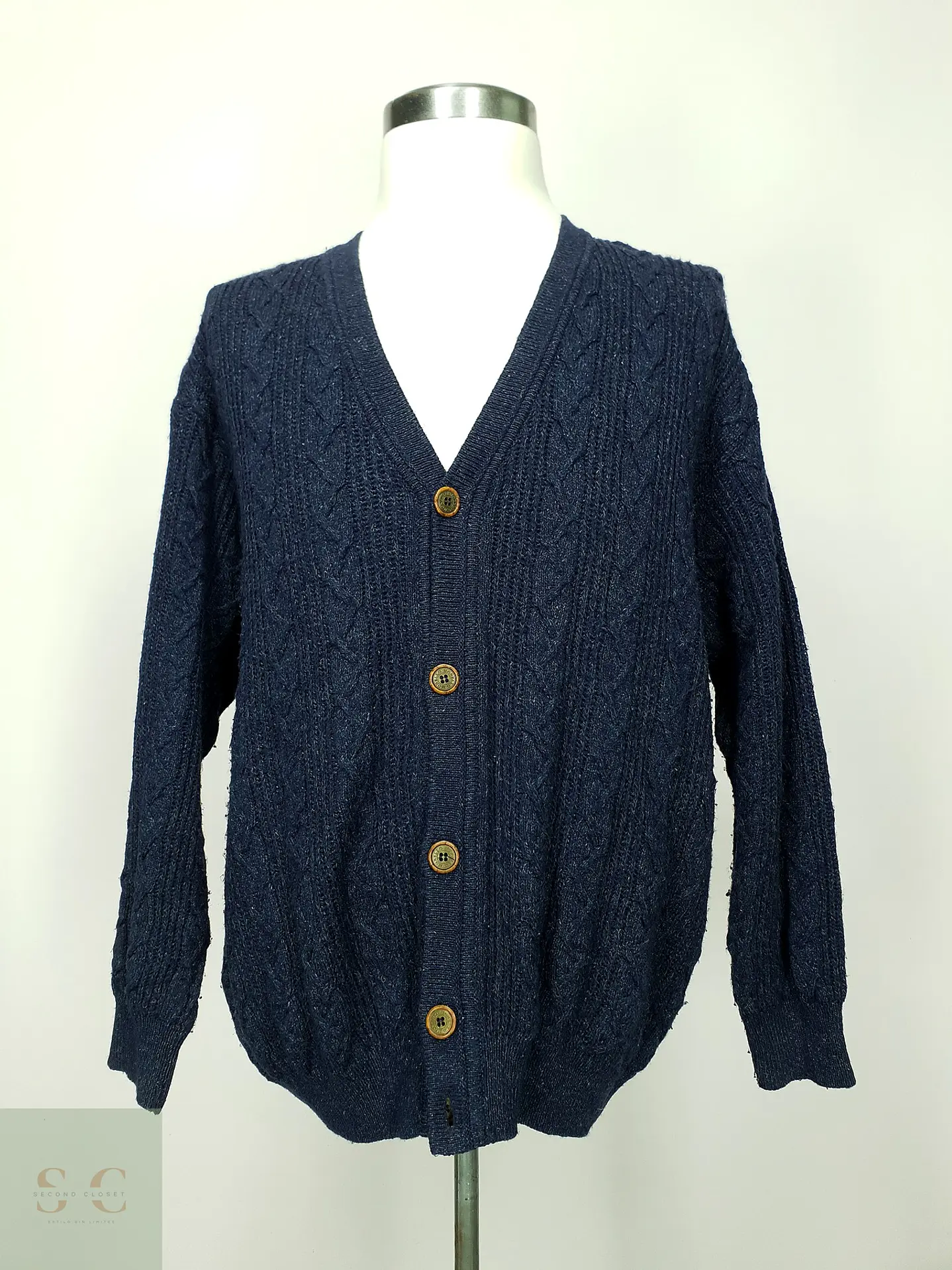 Cárdigan de Punto Trenzado en Azul Marino Monello Talla XL 2